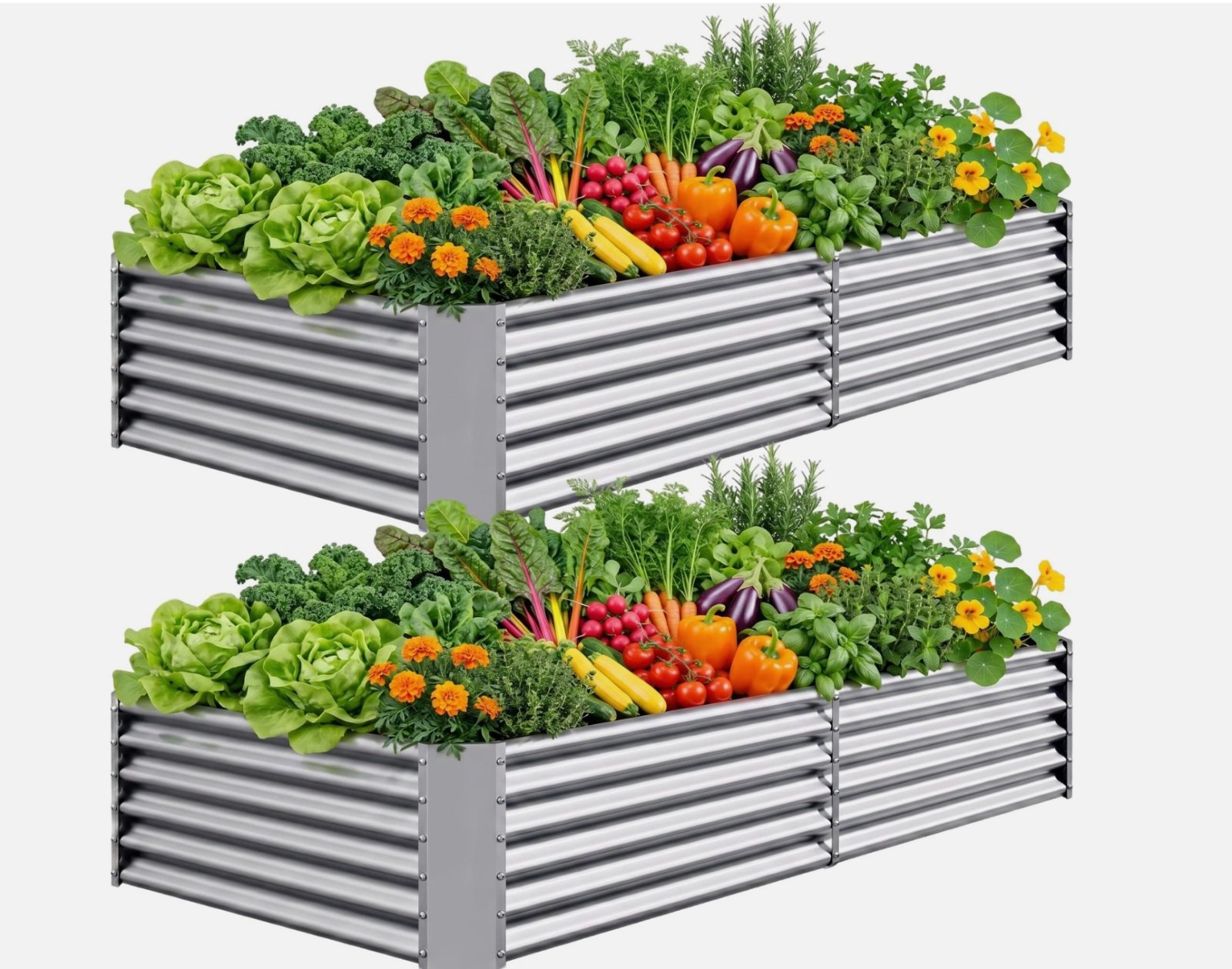 2 Pack AHEONLAR Raised Garden Bed, Metal Rectangle Planter Boxes Outdoor Silver